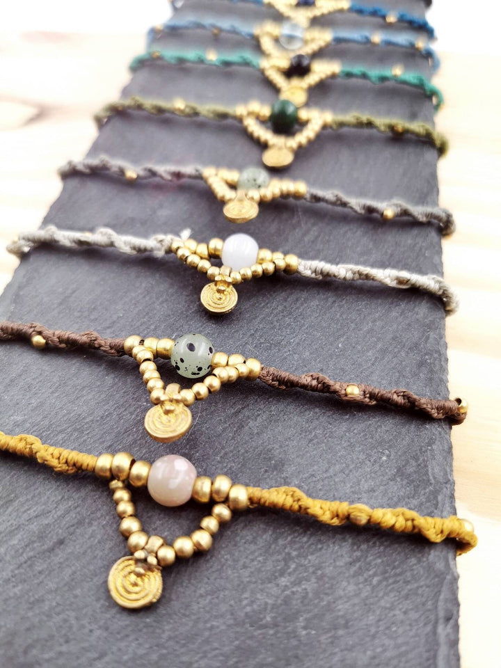 Macramé Anklet with Natural Stone Beads, Adjustable