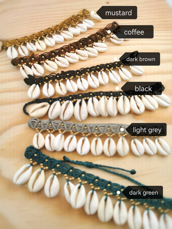 Macramé Anklet with Cowrie Shells and Beads