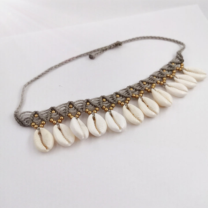 Macramé Anklet with Cowrie Shells and Beads