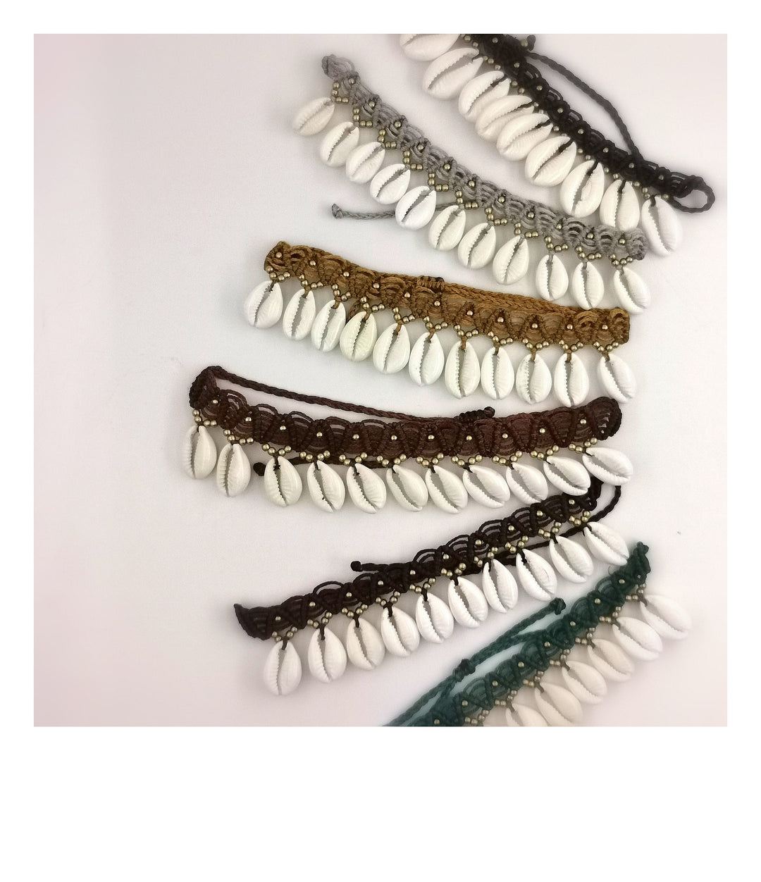 Macramé Anklet with Cowrie Shells and Beads
