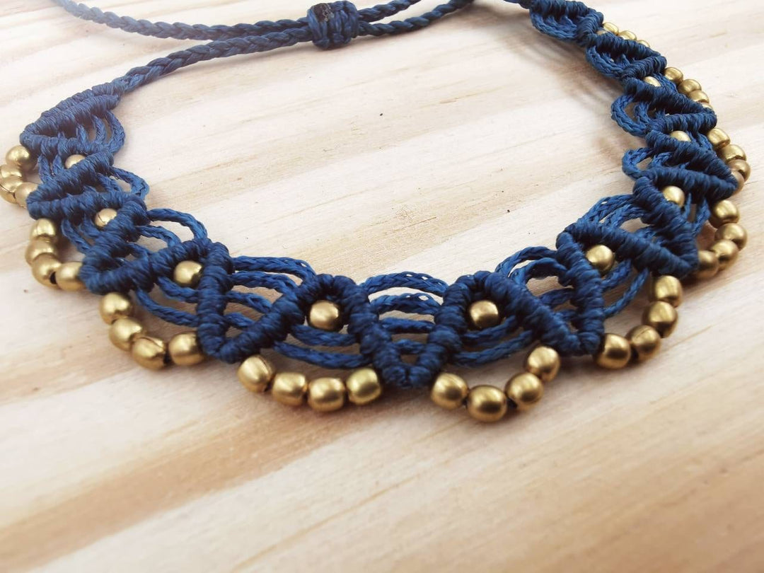 Macramé Anklet with Brass Beads, Adjustable Ankle Bracelet