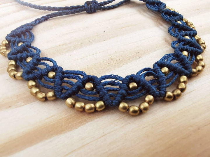 Macramé Anklet with Brass Beads, Adjustable Ankle Bracelet