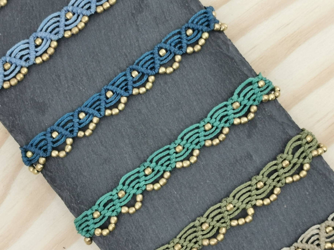 Macramé Anklet with Brass Beads, Adjustable Ankle Bracelet