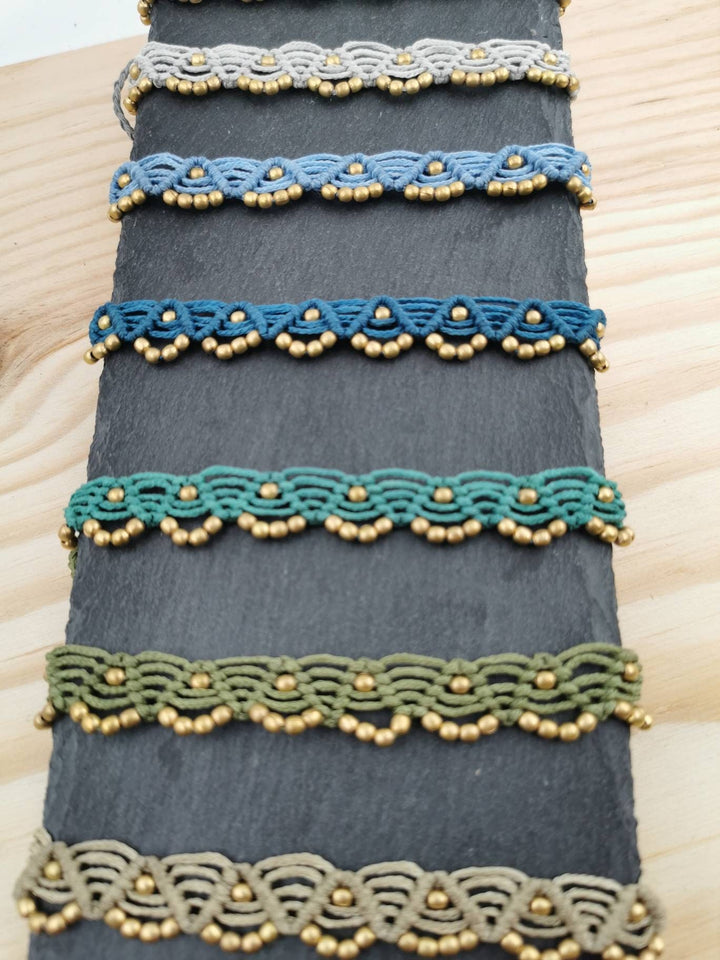 Macramé Anklet with Brass Beads, Adjustable Ankle Bracelet