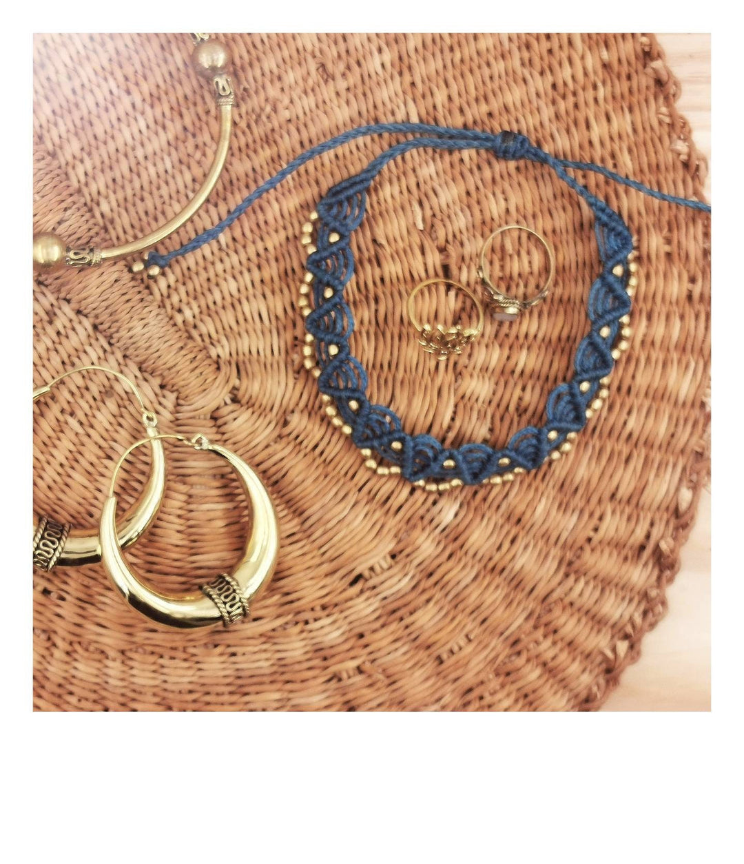 Macramé Anklet with Brass Beads, Adjustable Ankle Bracelet