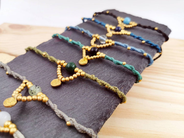 Macramé Anklet with Natural Stone Beads, Adjustable