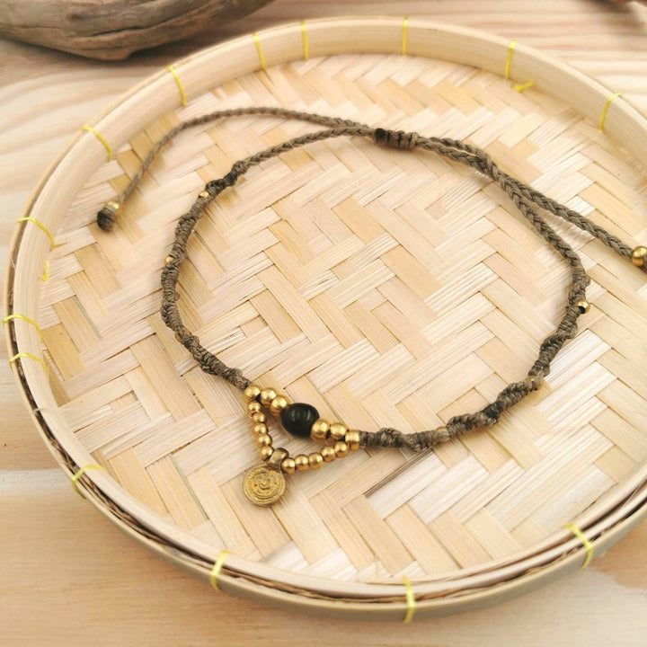 Macramé Anklet with Natural Stone Beads, Adjustable