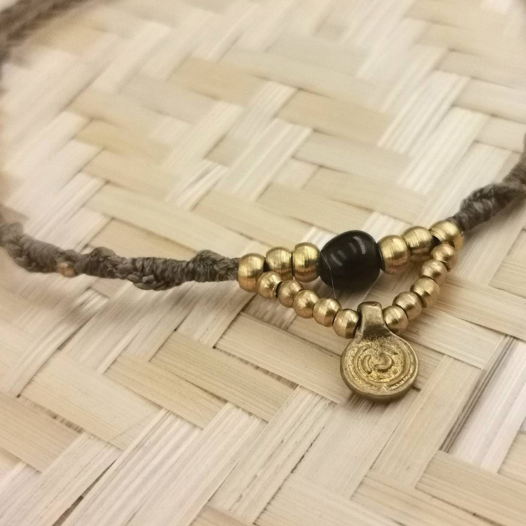Macramé Anklet with Natural Stone Beads, Adjustable
