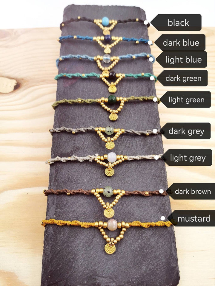 Macramé Anklet with Natural Stone Beads, Adjustable