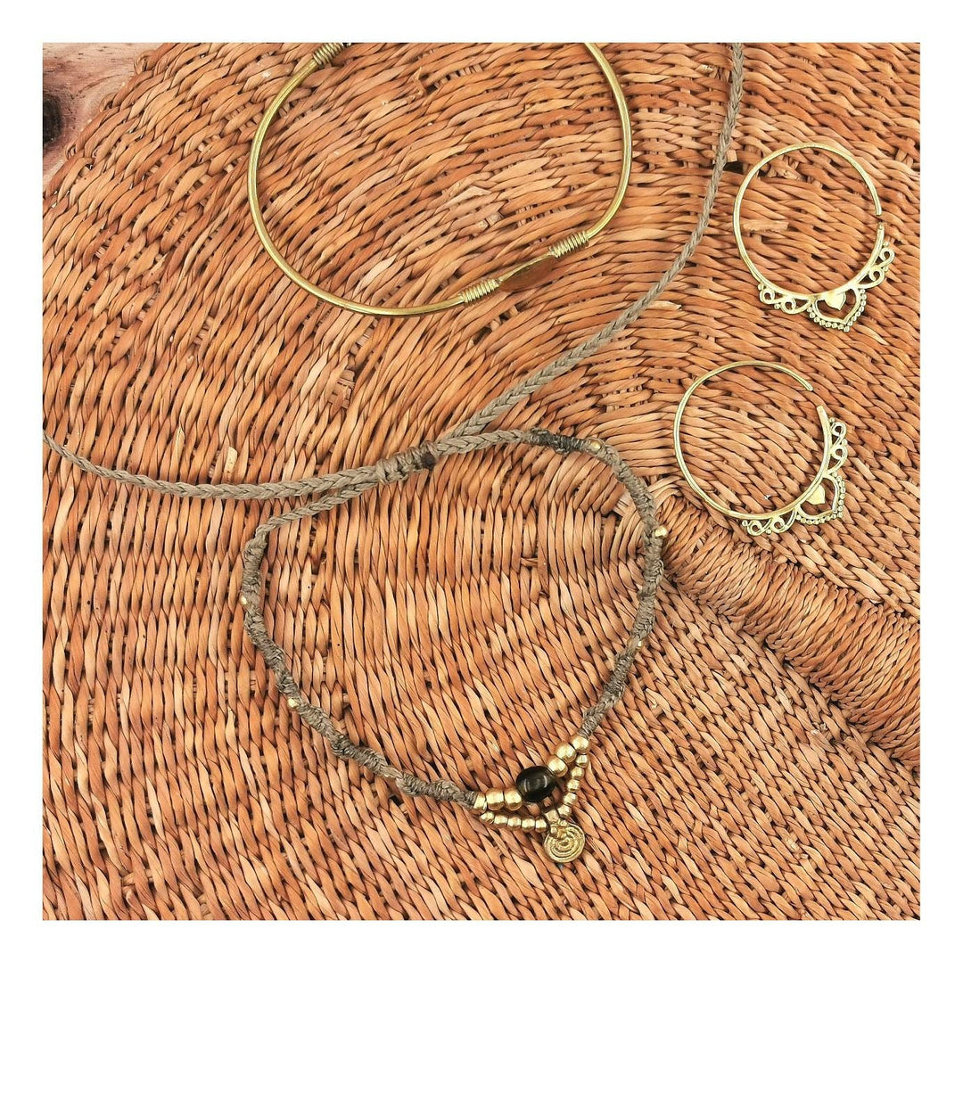 Macramé Anklet with Natural Stone Beads, Adjustable