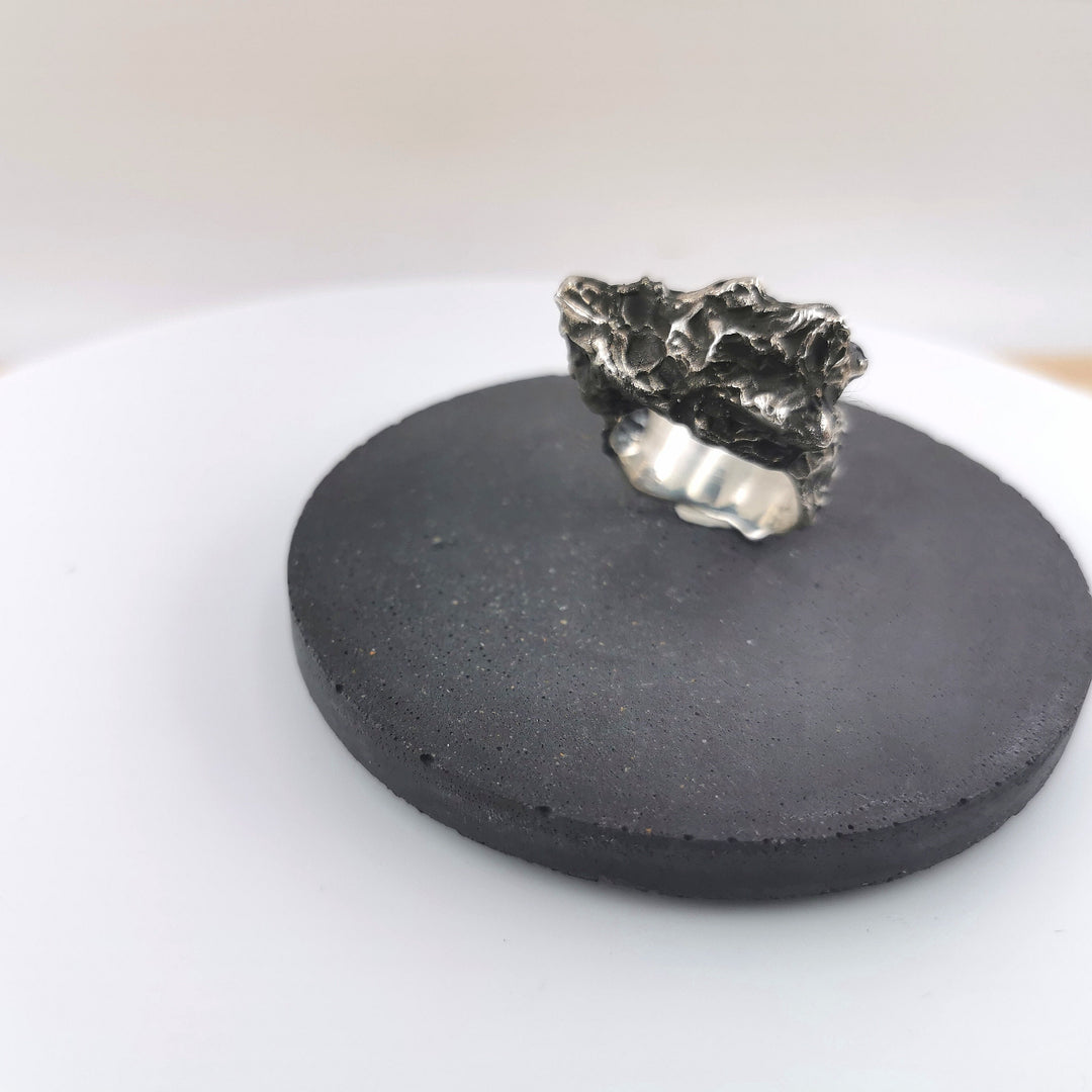 Abstract Melted Lava Ring — Oxidized 925 Silver