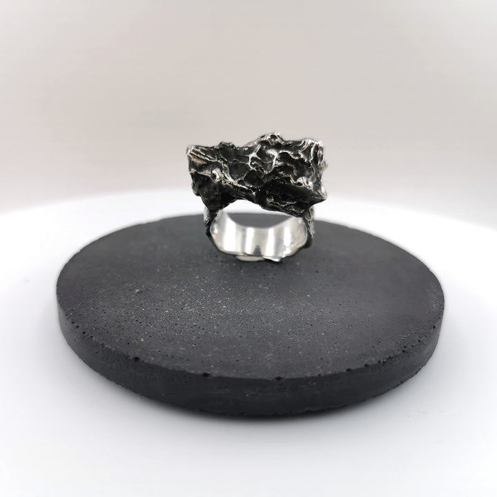 Abstract Melted Lava Ring — Oxidized 925 Silver