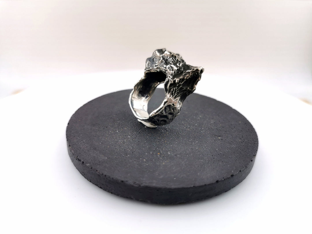 Abstract Melted Lava Ring — Oxidized 925 Silver