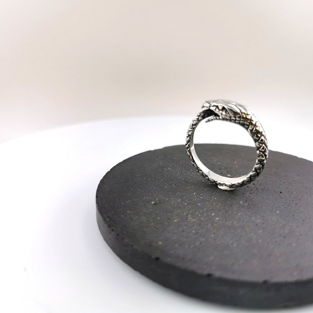 Adjustable Ouroboros Snake Ring — 925 Silver