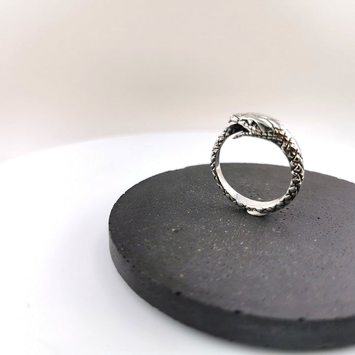 Adjustable Ouroboros Snake Ring — 925 Silver