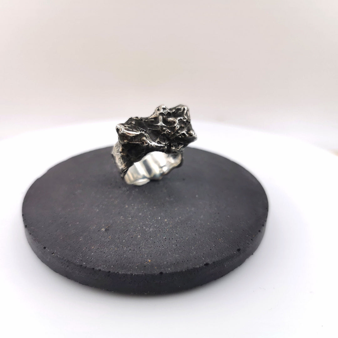 Abstract Melted Lava Ring — Oxidized 925 Silver