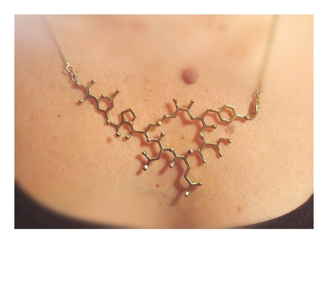 Oxytocin Necklace, Molecular Structure Necklace, Gold Oxytocin Molecule
