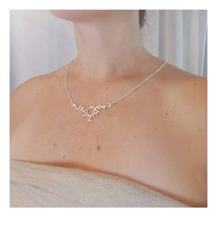Oxytocin Molecule Necklace, Molecular Structure Necklace, 925 Silver Oxytocin Pendant