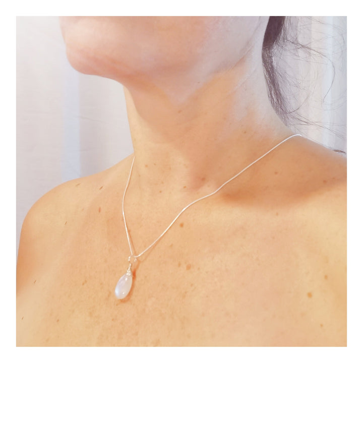 Rainbow Moonstone Drop Charm Pendant 925 Silver