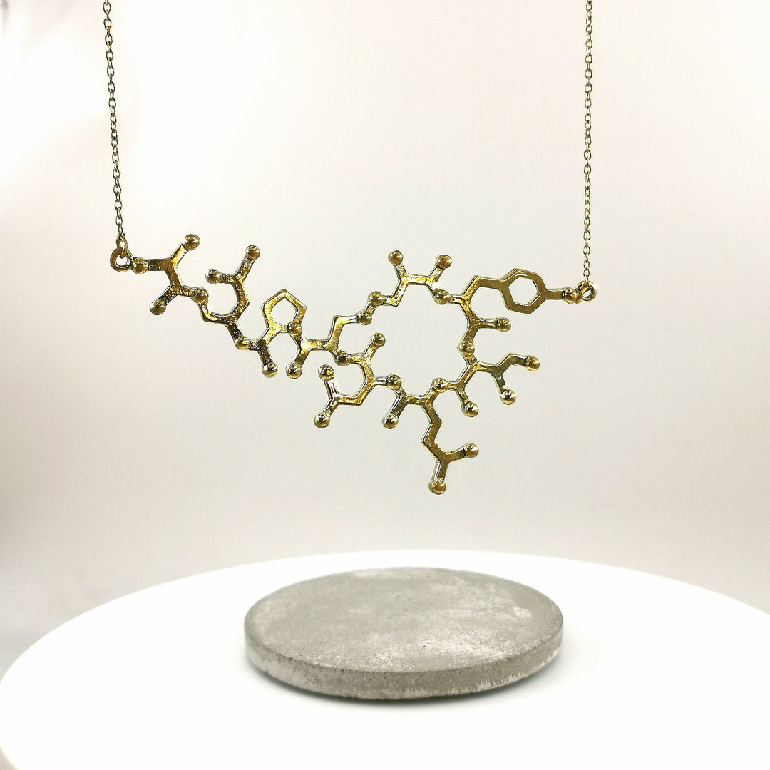 Oxytocin Necklace, Molecular Structure Necklace, Gold Oxytocin Molecule