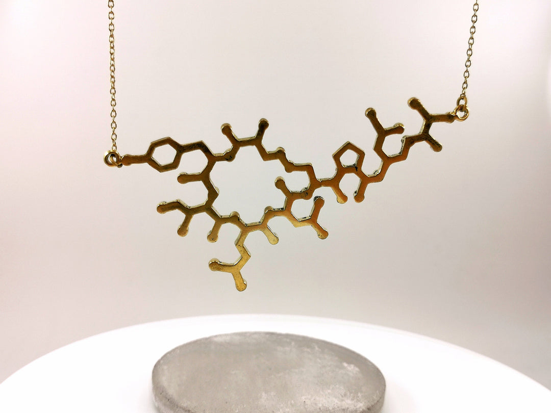 Oxytocin Necklace, Molecular Structure Necklace, Gold Oxytocin Molecule