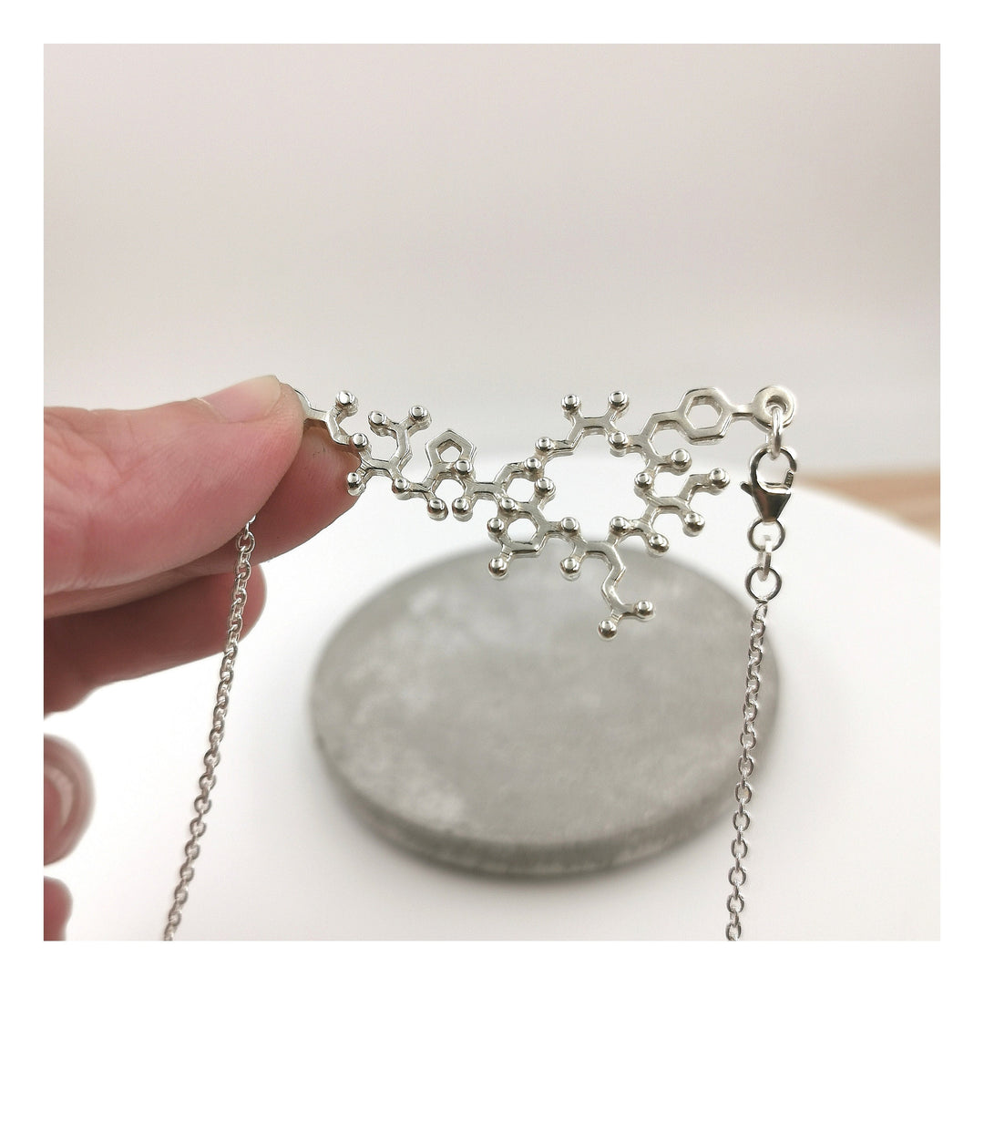 Oxytocin Molecule Necklace, Molecular Structure Necklace, 925 Silver Oxytocin Pendant