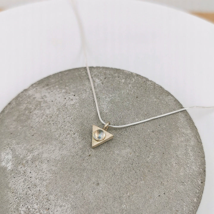 Triangle Geometric Necklace with Opal/Moonstone - 925 Silver