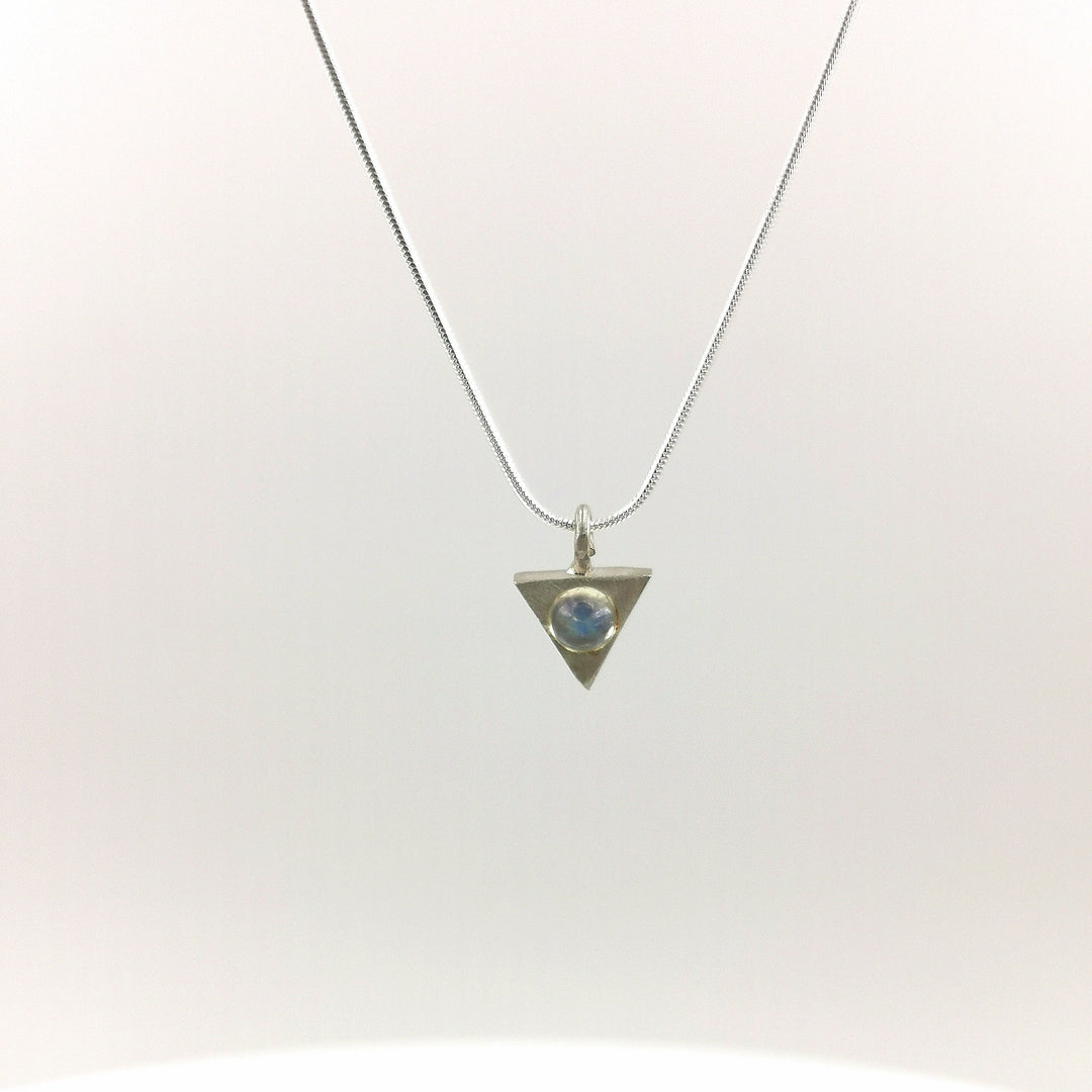 Triangle Geometric Necklace with Opal/Moonstone - 925 Silver