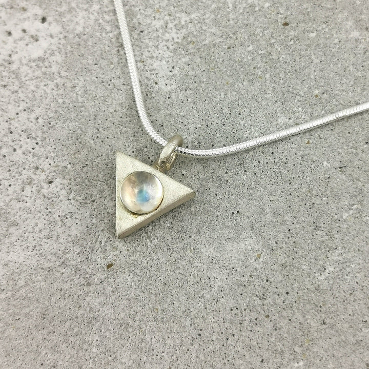 Triangle Geometric Necklace with Opal/Moonstone - 925 Silver