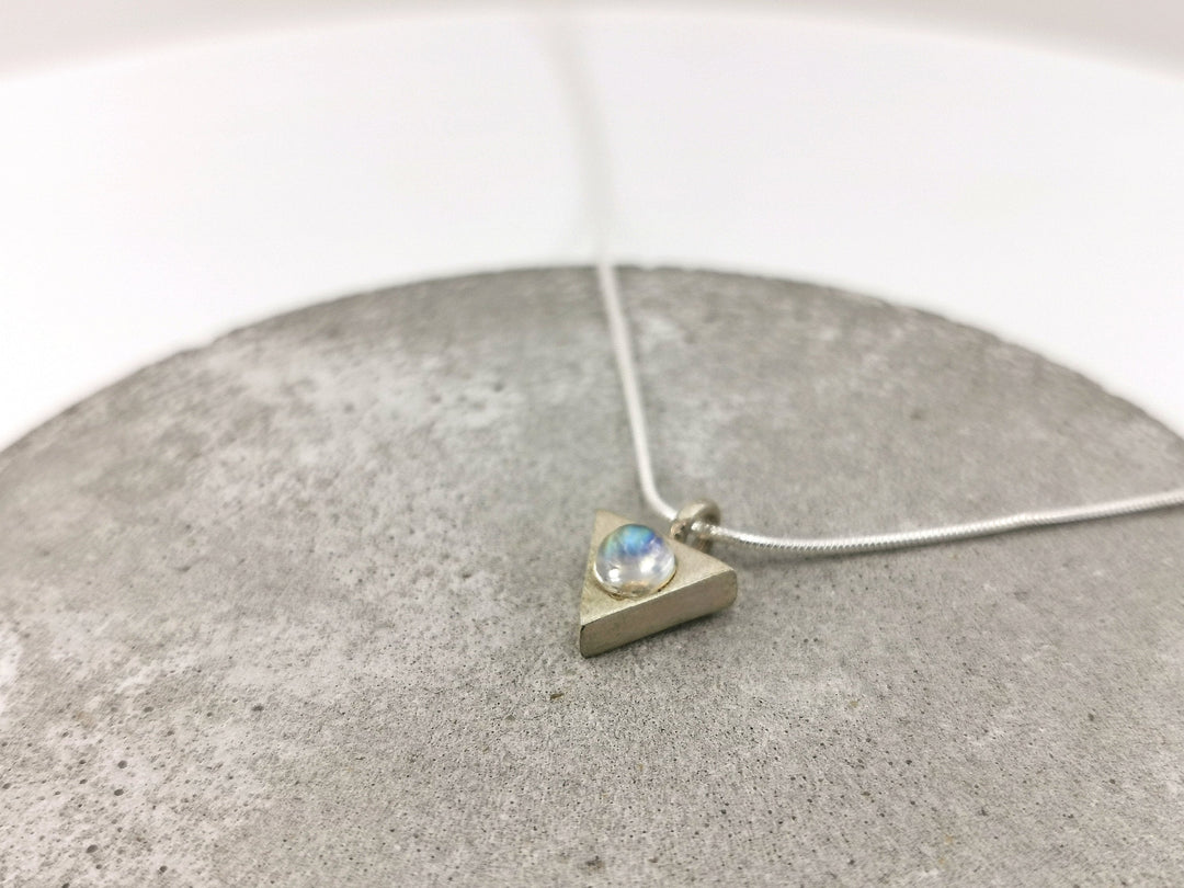 Triangle Geometric Necklace with Opal/Moonstone - 925 Silver