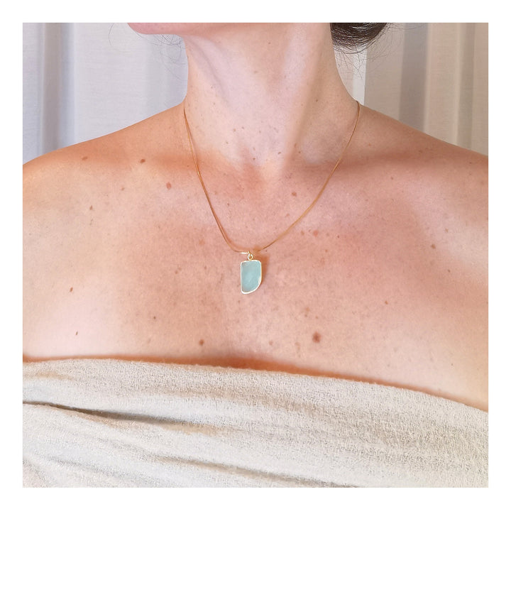 Gold Plated Pendant with Aqua Chalcedony