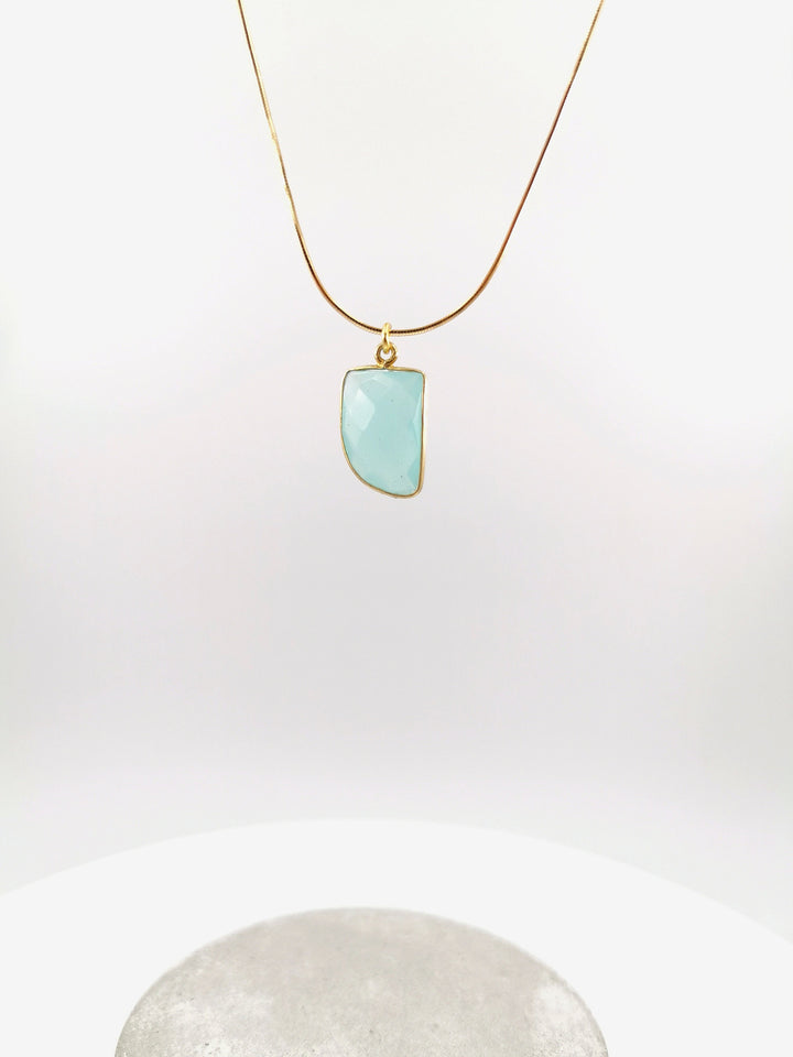 Gold Plated Pendant with Aqua Chalcedony