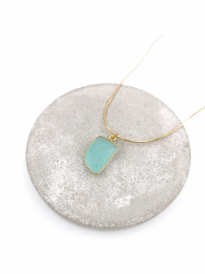 Gold Plated Pendant with Aqua Chalcedony
