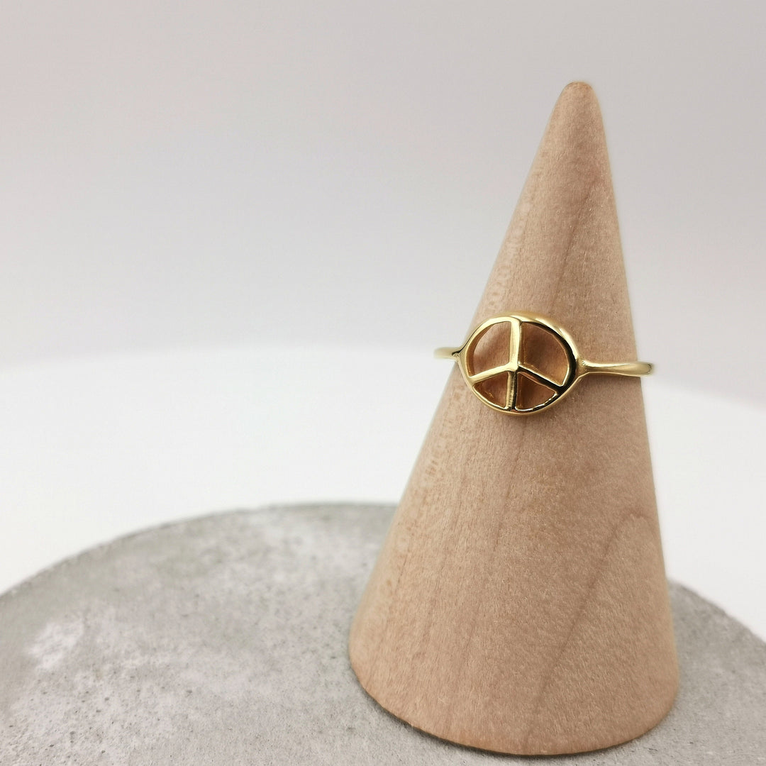 18k Gold Plated Peace Sign Ring, Sterling Silver Unisex