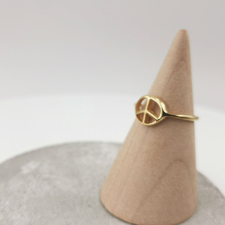18k Gold Plated Peace Sign Ring, Sterling Silver Unisex