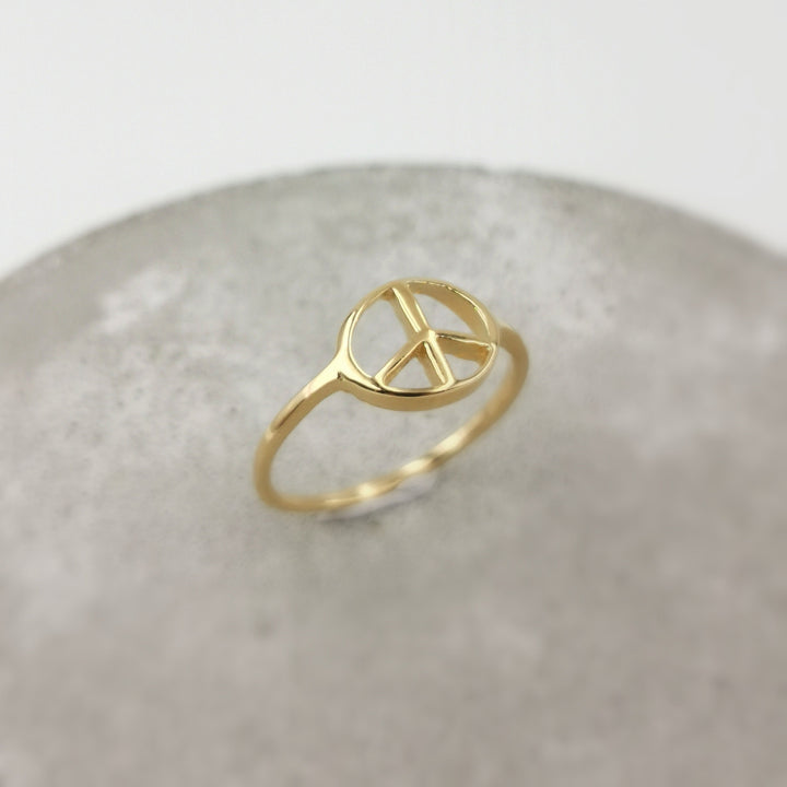 18k Gold Plated Peace Sign Ring, Sterling Silver Unisex