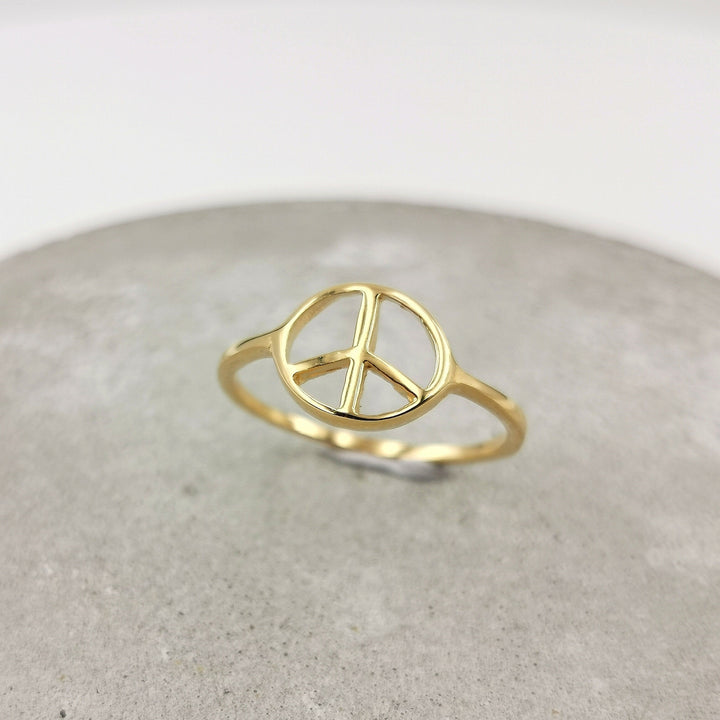 18k Gold Plated Peace Sign Ring, Sterling Silver Unisex