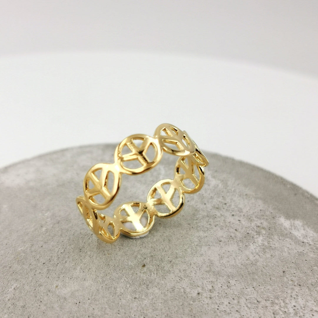 18k Gold Plated Peace Symbol Ring