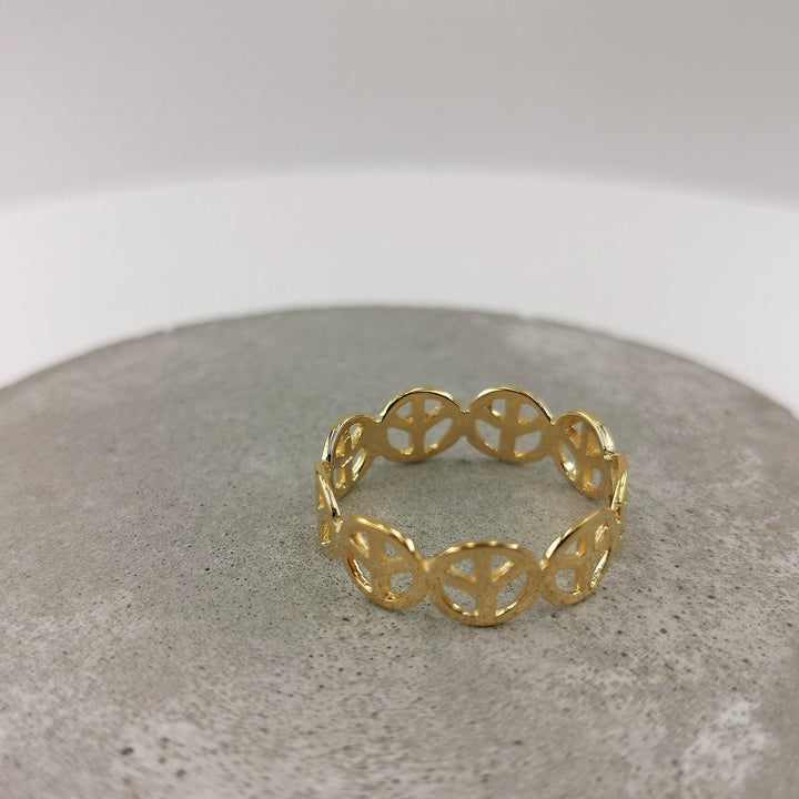 18k Gold Plated Peace Symbol Ring