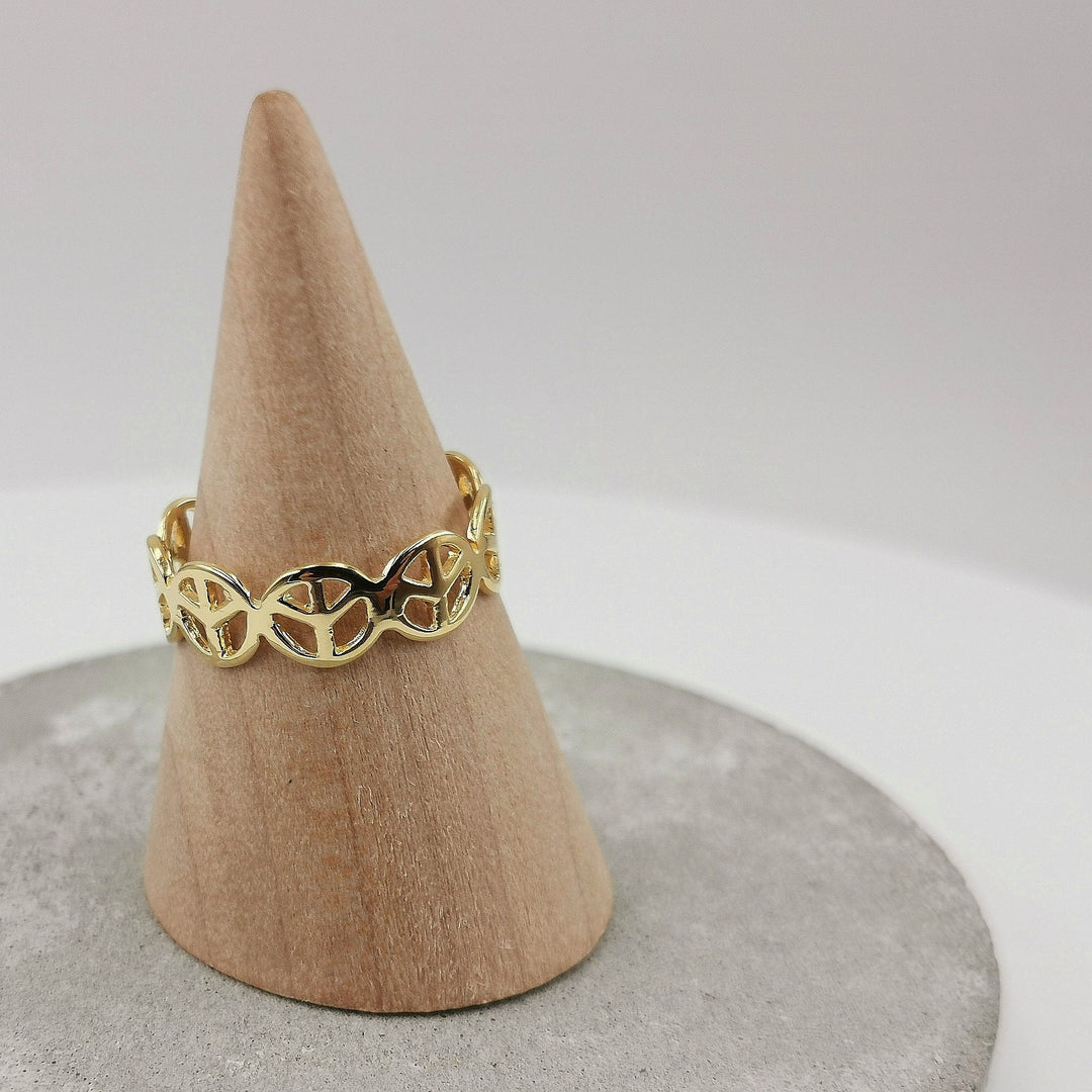 18k Gold Plated Peace Symbol Ring
