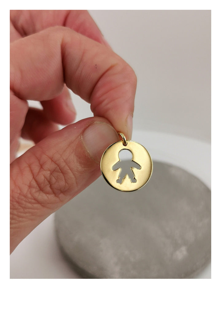 Gold Plated Pendant Boy Circular Gold Charm, Family Charm Pendant