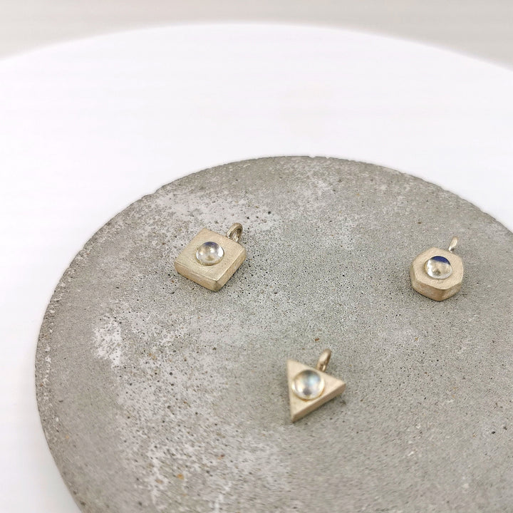 Triangle Geometric Necklace with Opal/Moonstone - 925 Silver