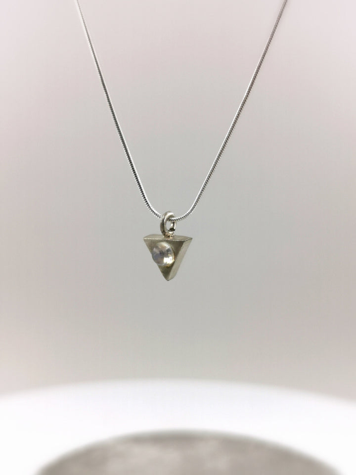 Triangle Geometric Necklace with Opal/Moonstone - 925 Silver