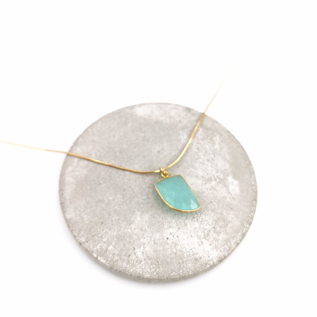 Gold Plated Pendant with Aqua Chalcedony