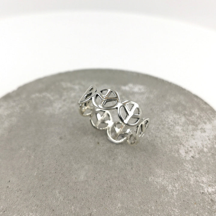 925 Sterling Silver Peace Symbol Ring