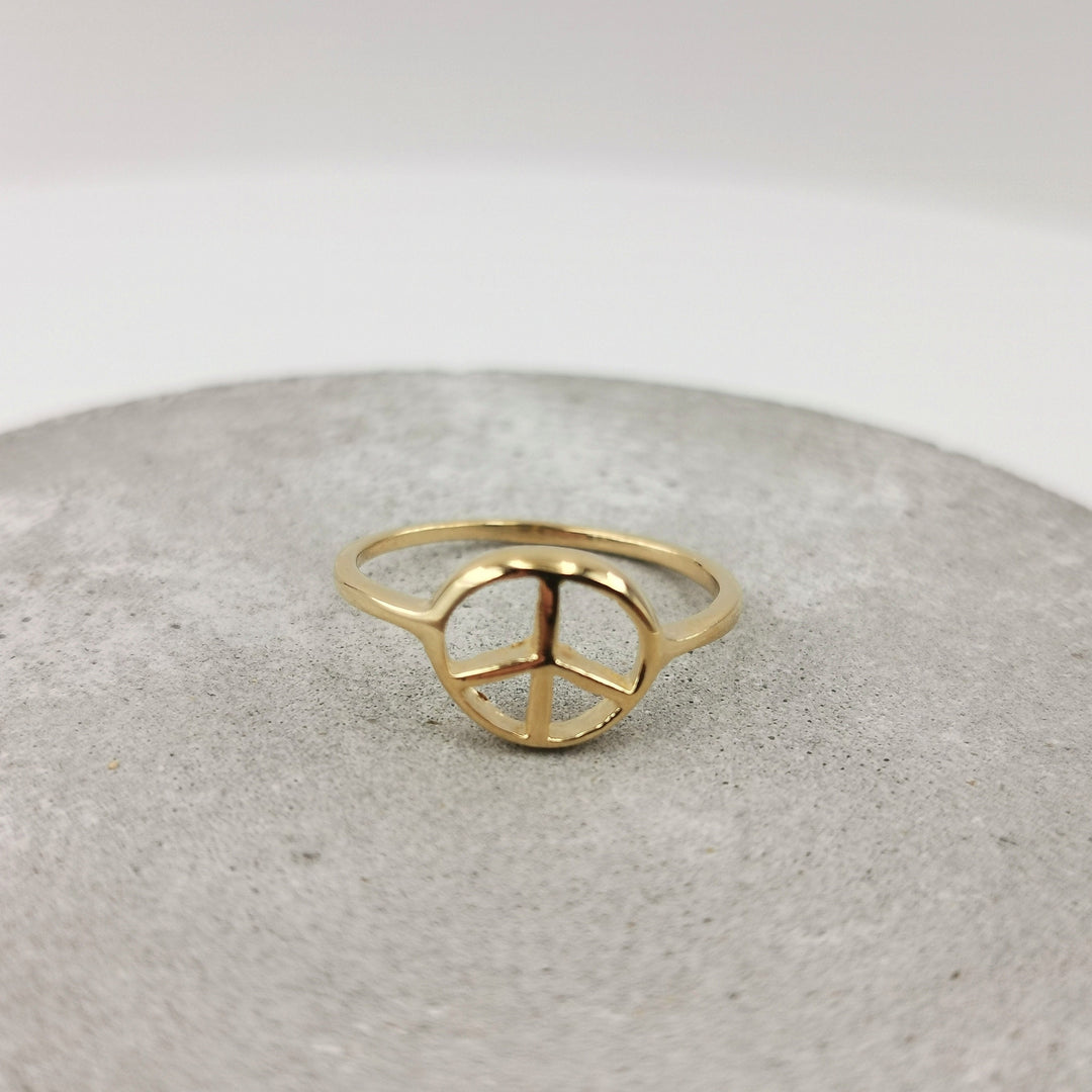 18k Gold Plated Peace Sign Ring, Sterling Silver Unisex