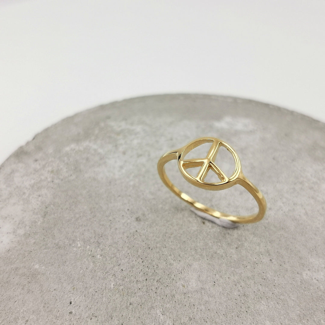 18k Gold Plated Peace Sign Ring, Sterling Silver Unisex