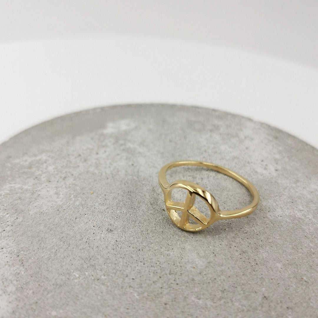 18k Gold Plated Peace Sign Ring, Sterling Silver Unisex