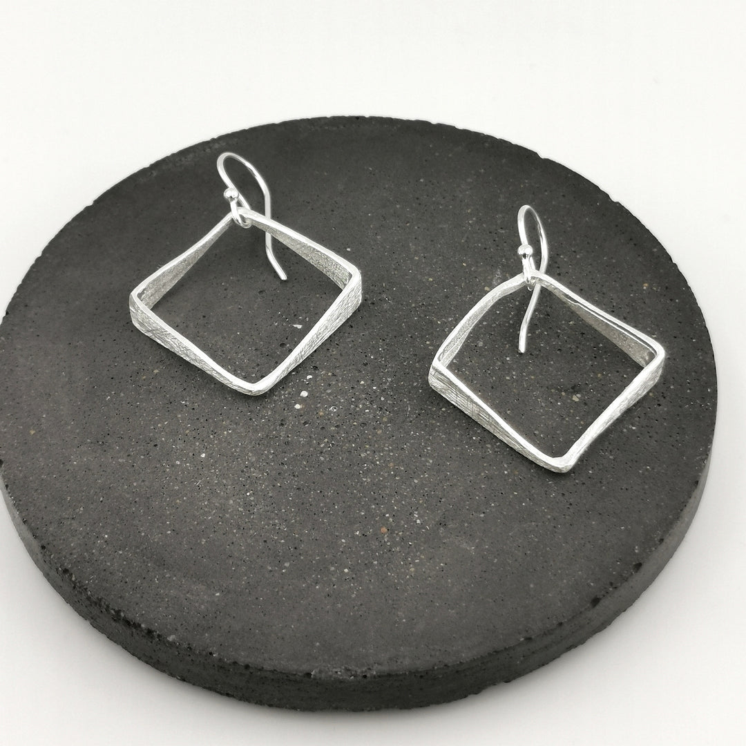 Irregular 3D Square Earrings 925 Silver with Matte Finishing