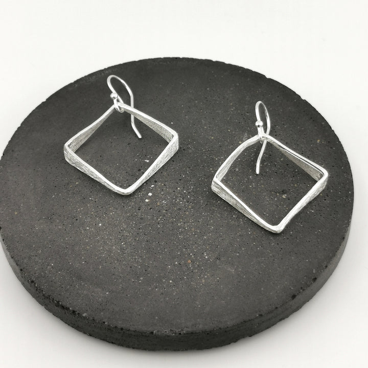Irregular 3D Square Earrings 925 Silver with Matte Finishing